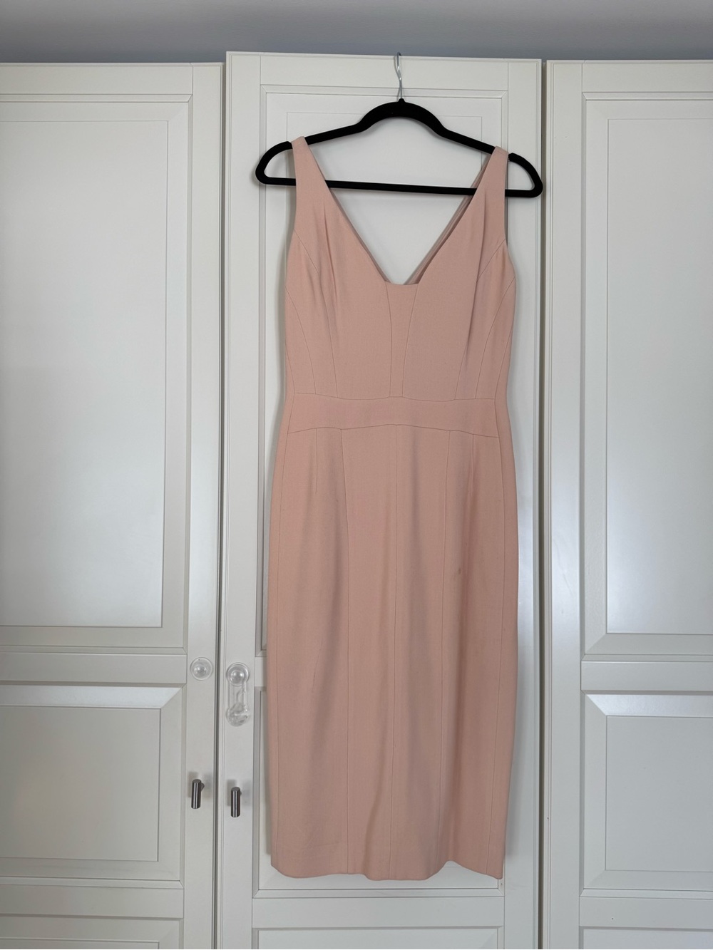 Narciso Rodriguez Blush Pink V‑Neck Midi Sheath Dress